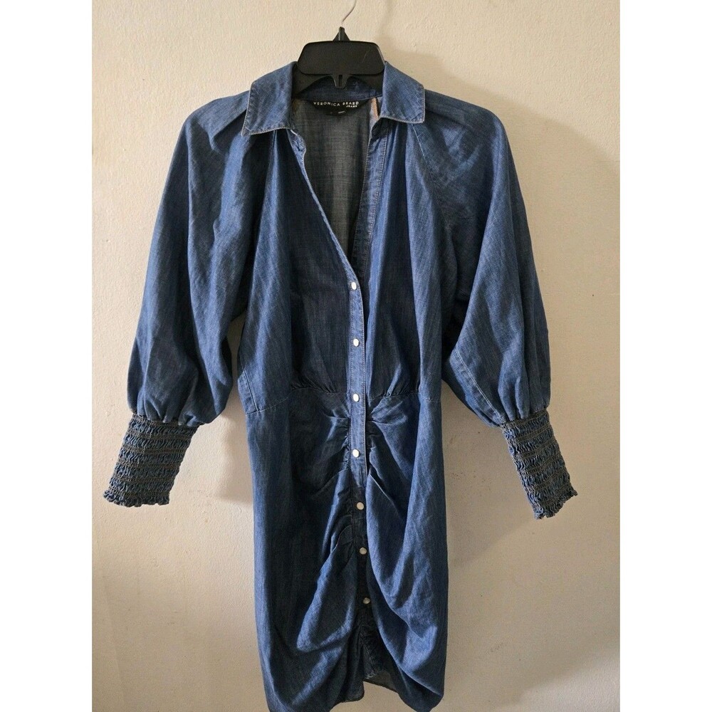 Veronica Beard Vale Blue Allie Denim Womens Ruched Chambray Shirt Dress Size 2 - Picture 3 of 8